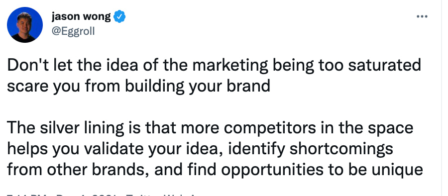 Jason Wong在推特上谈到了营销理念的饱和ob欧宝娱乐app下载地址