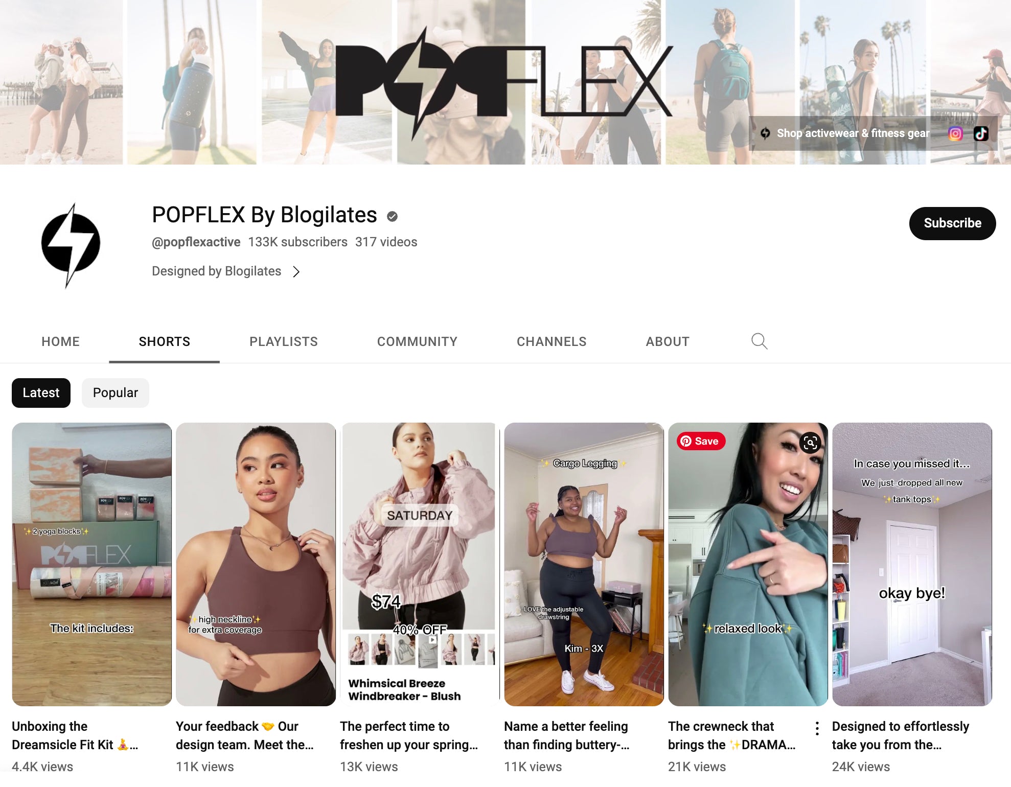 Popflex截取的YouTube频道截图