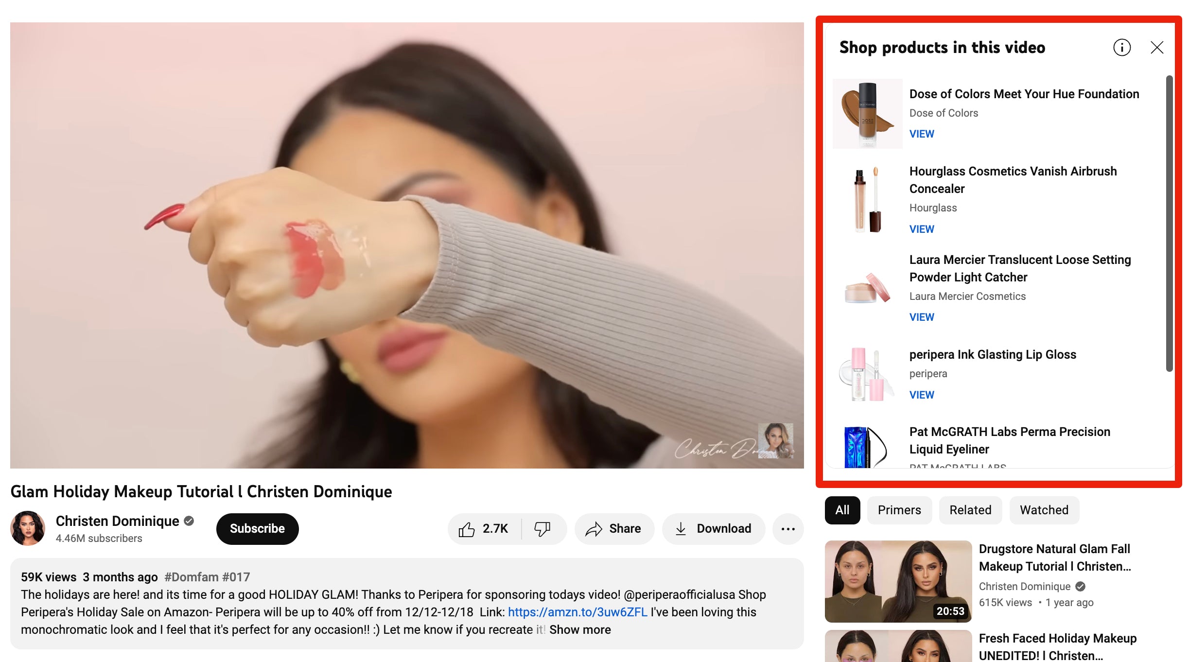 多米尼克化妆品的YouTube频道截图