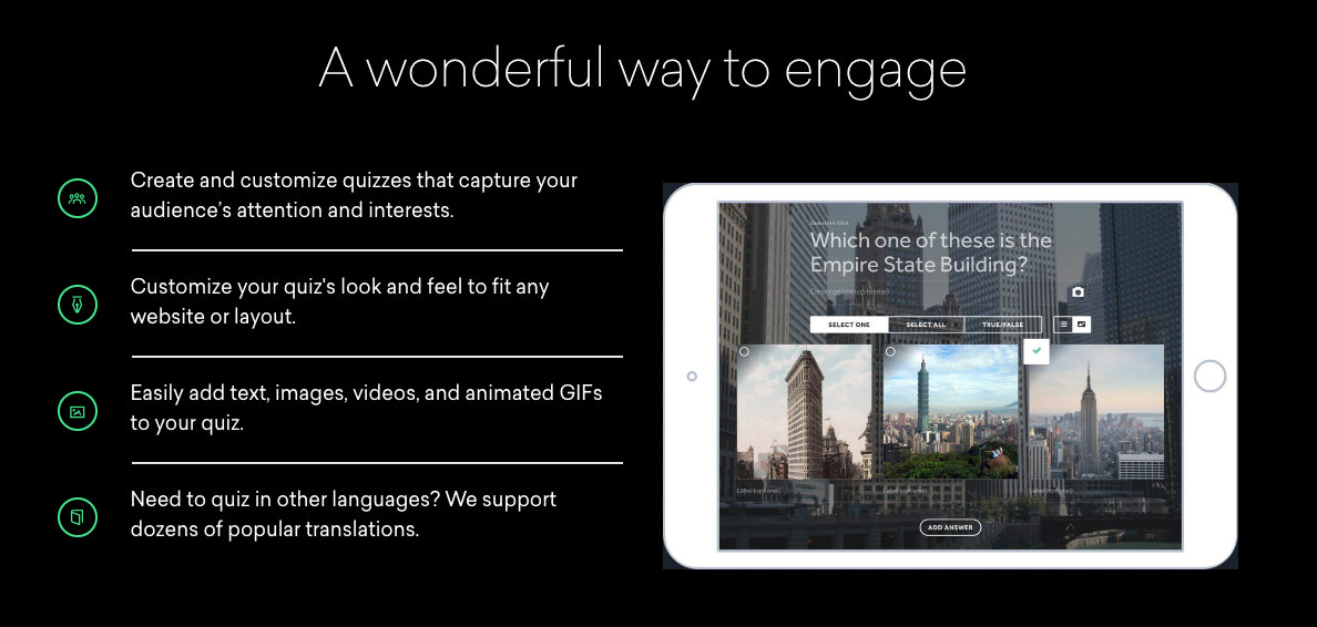 从Qzzr网站截图,包括所有的好处