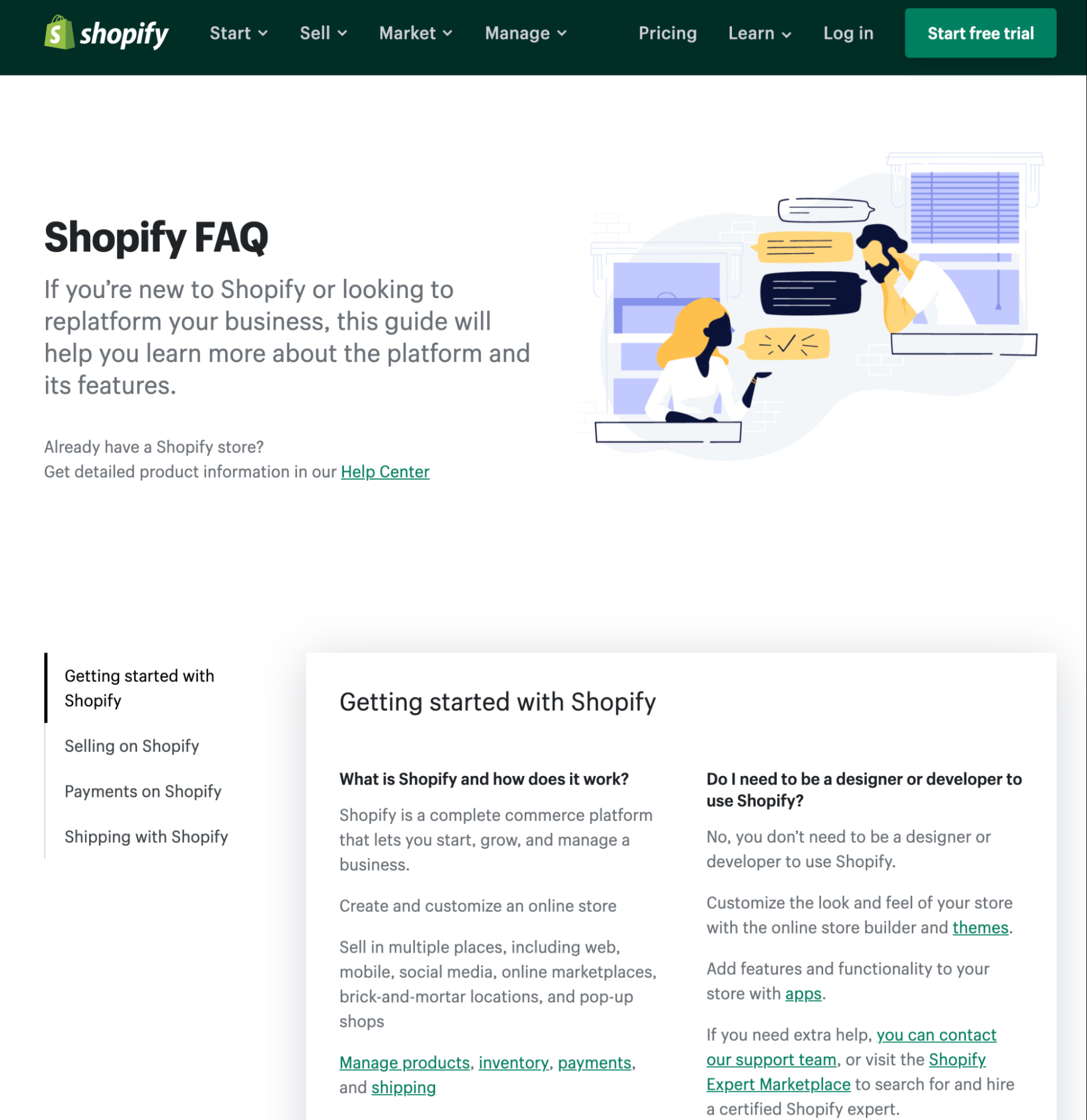 Shopify常见问题解答页面
