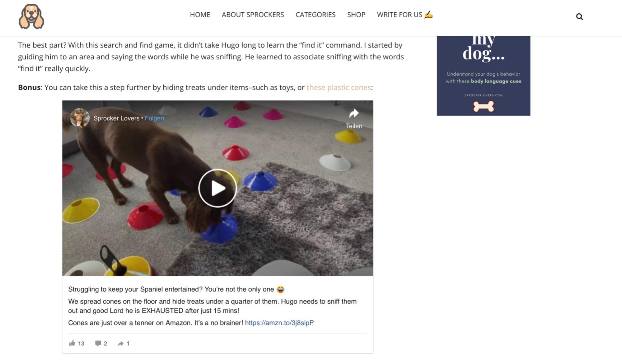 Amazon affiliate website Sprocker Lovers