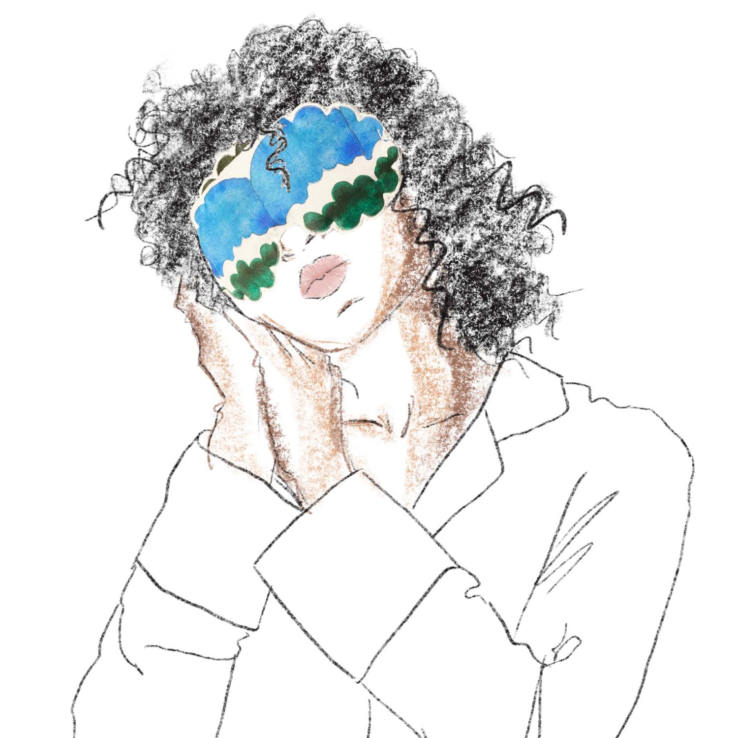 一个戴着睡眠面罩的人的插图