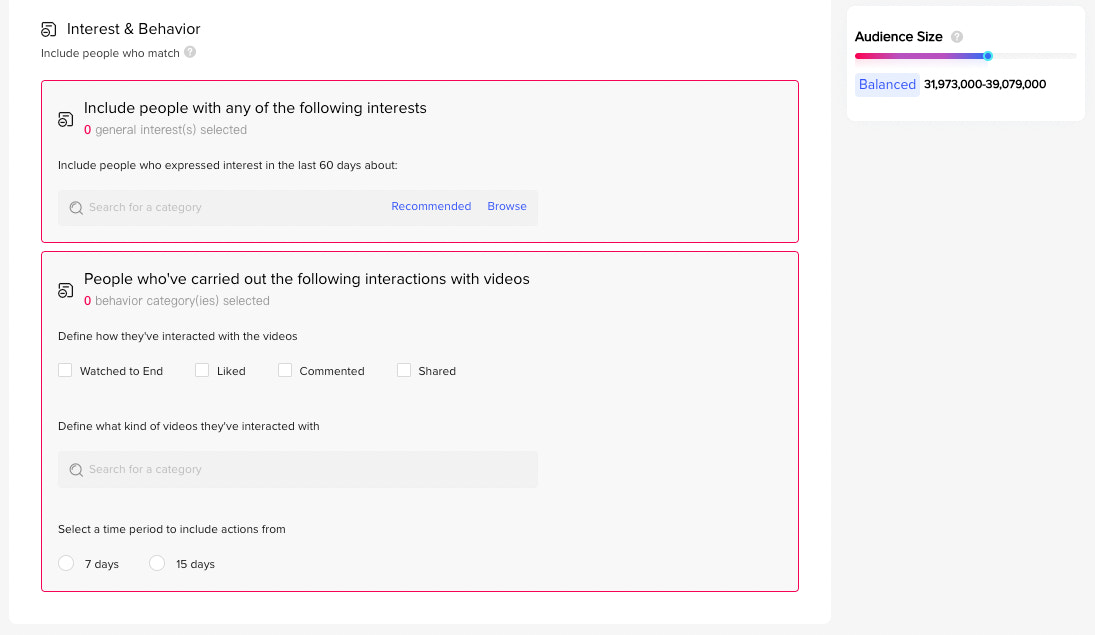 在创建TikTok广告时设置兴趣和行为