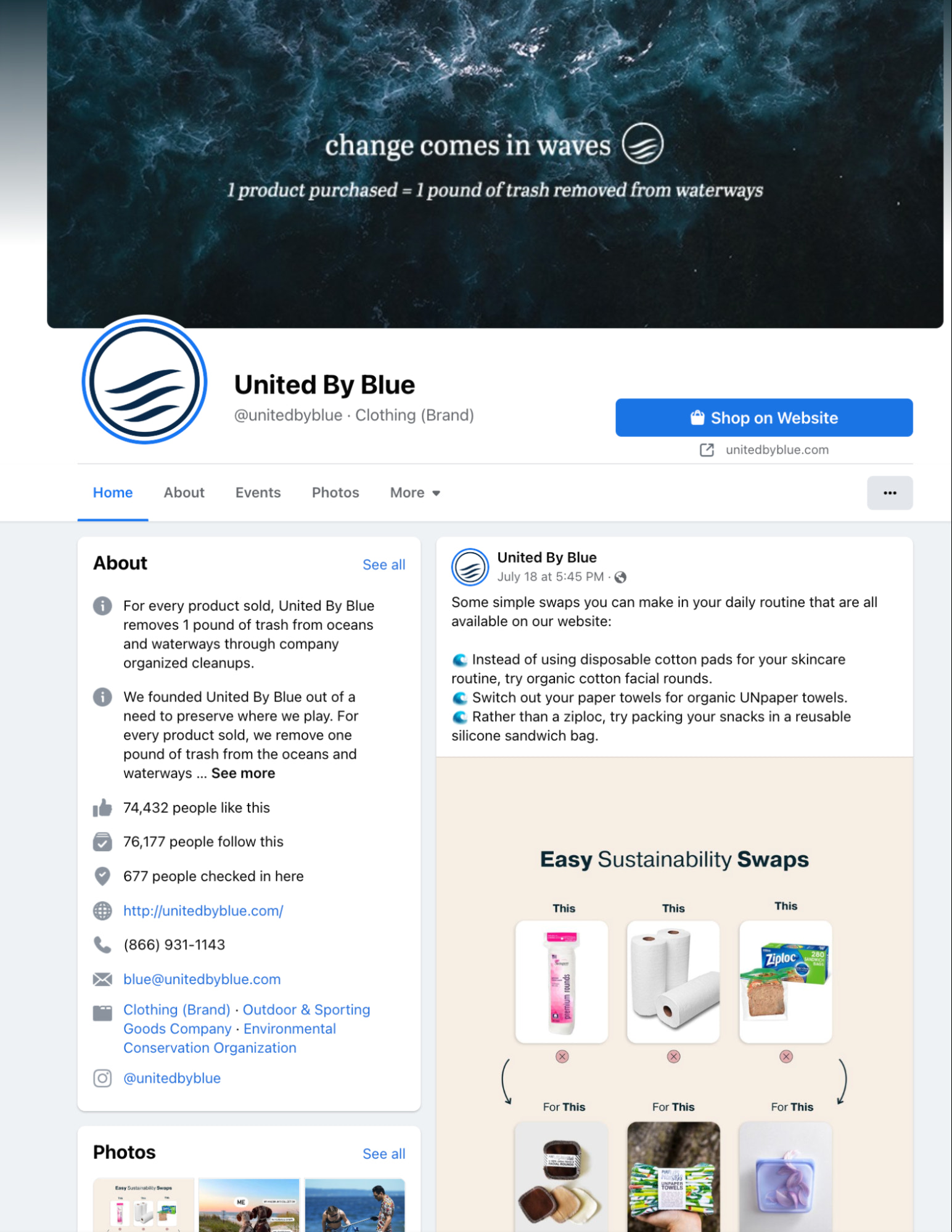 United By Blue Facebook page