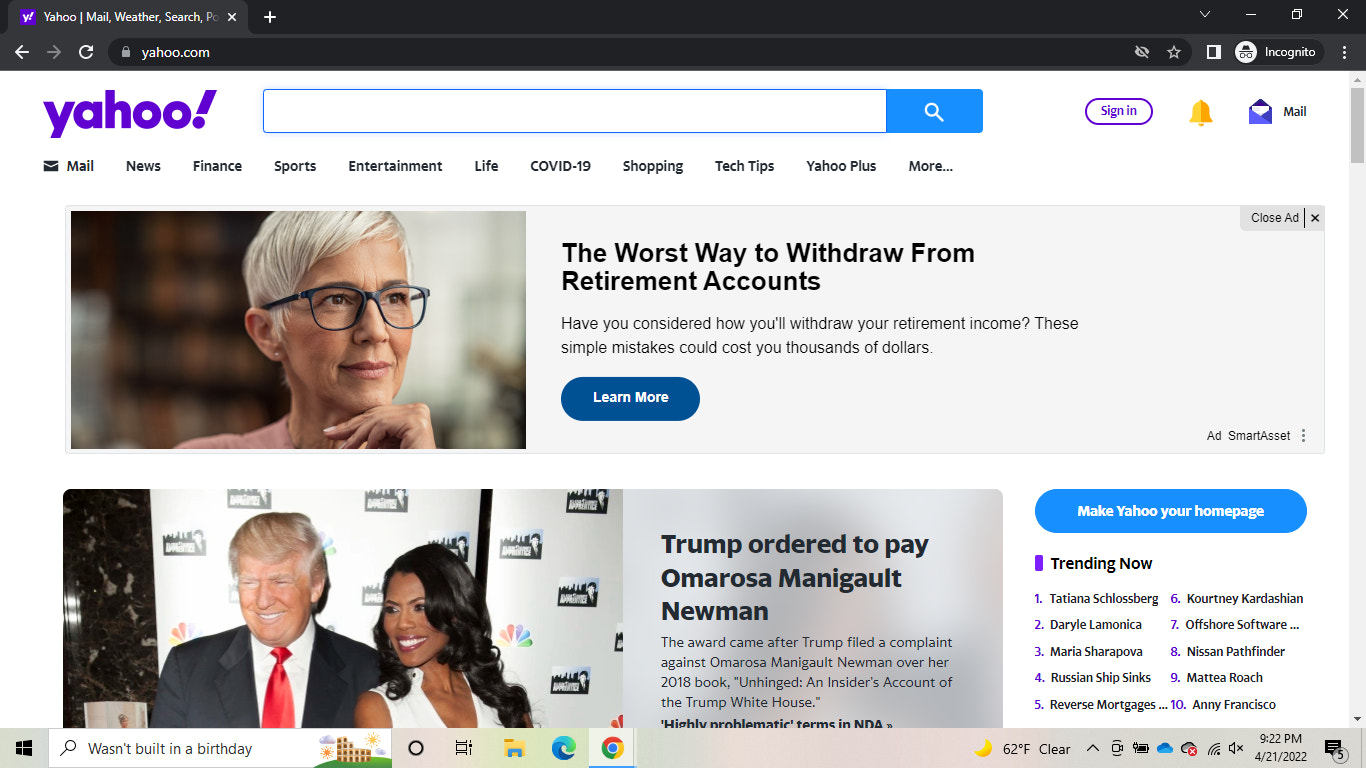 2022年最热门的新闻域名:Yahoo.com