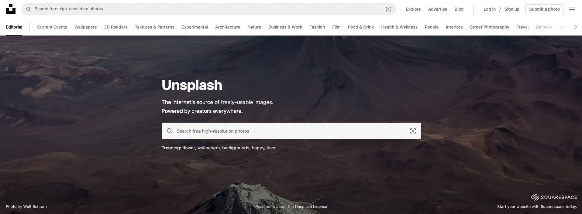 Unsplash主页的截图