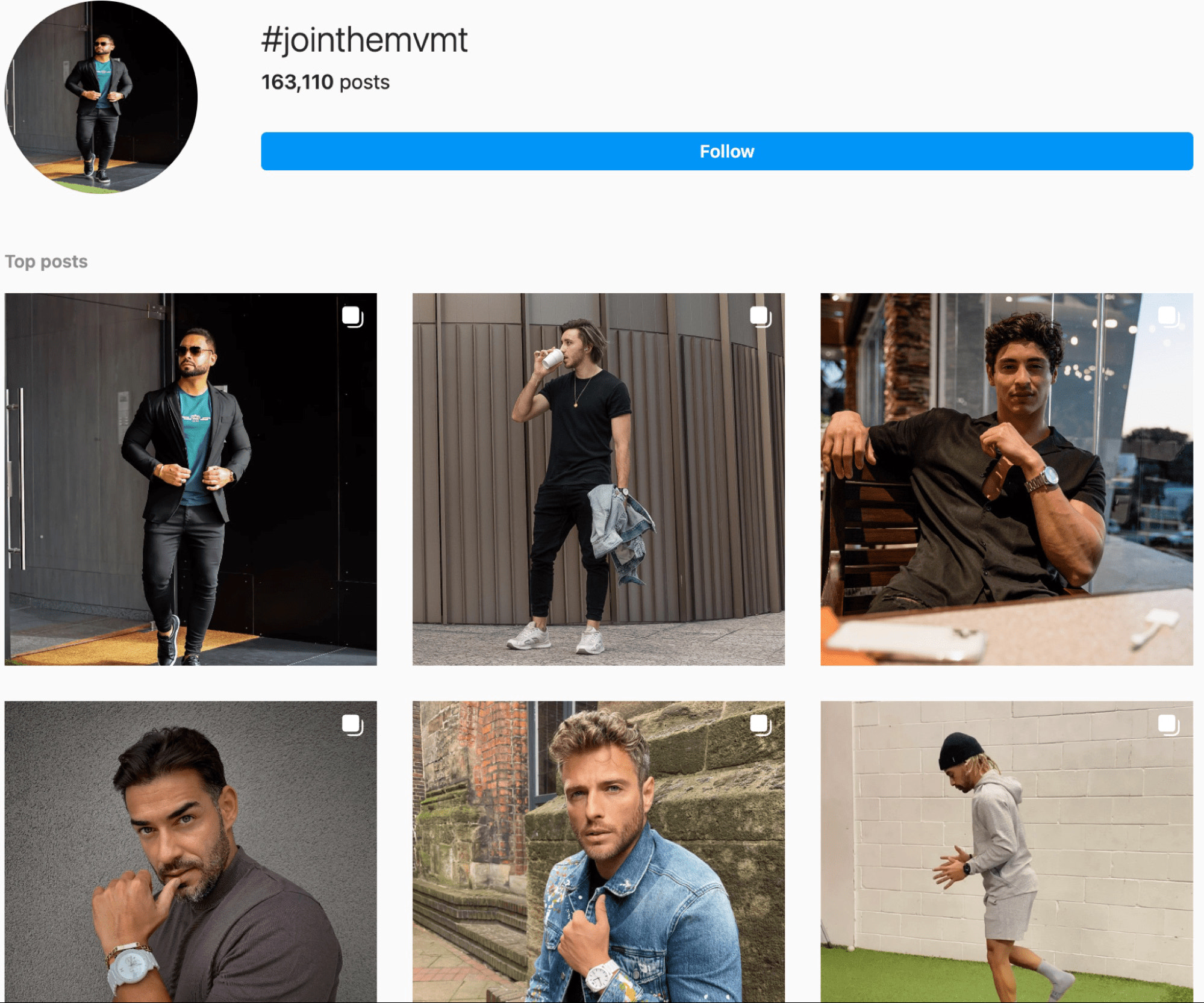 #jointhemvmt标签的截图,展示了UGC模特穿着该品牌的产品。