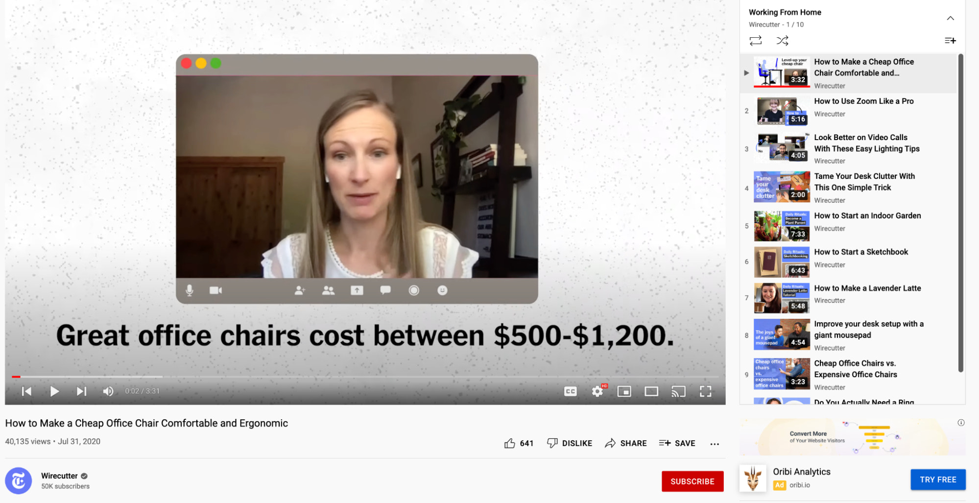 一个YouTube视频的图像在一个策划的播放列表为家庭办公室提示