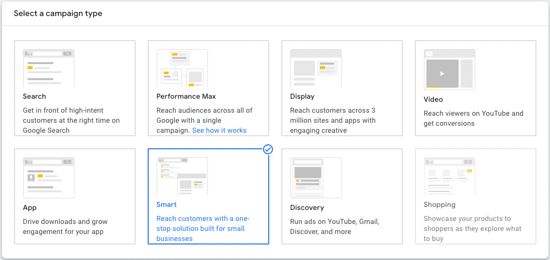 在制作YouTube广告时选择活动类型
