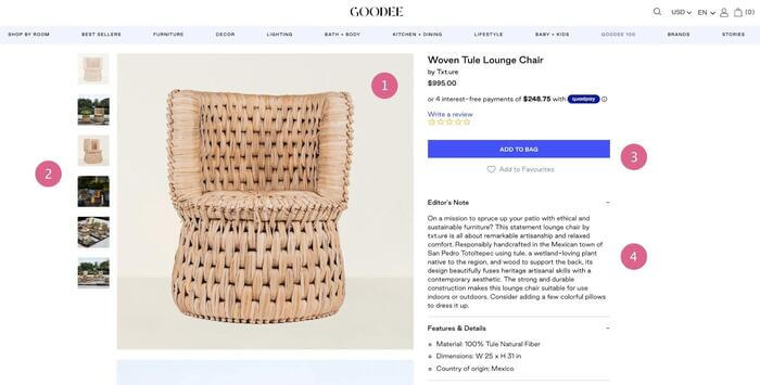 Páginas de productos de mobiliario