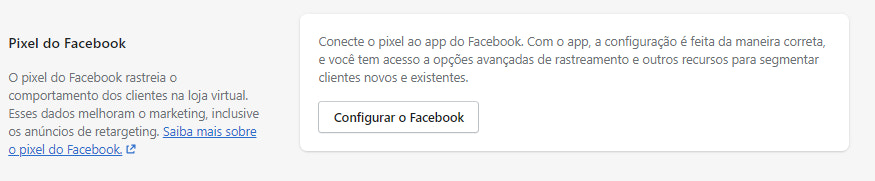 Como montar uma loja virtual na Shopify: captura de tela do admin da Shopify, mostrando a opção de incluir um Pixel