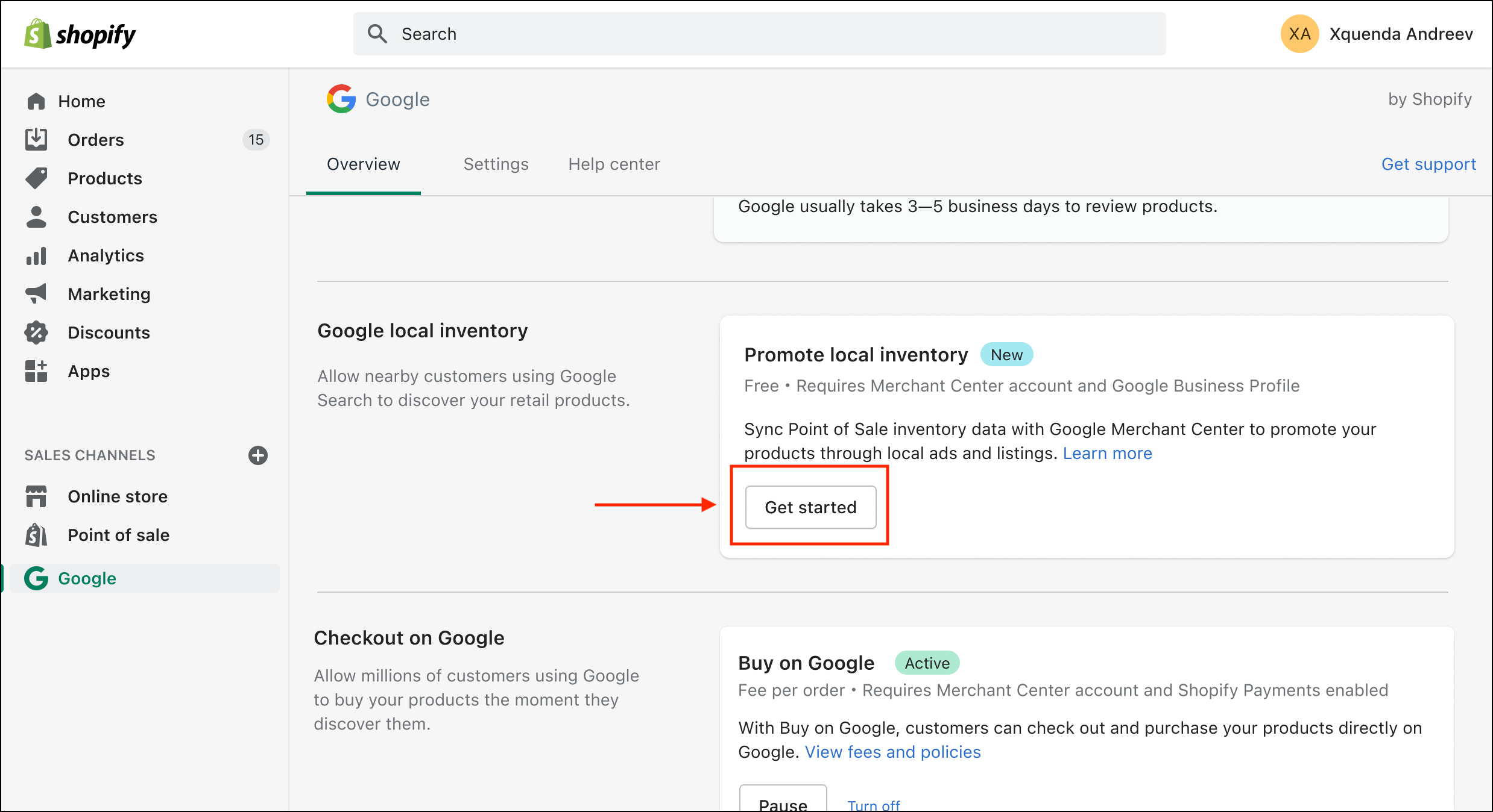 步骤1为Shopify在Google & YouTube应用程序中设置谷歌本地库存