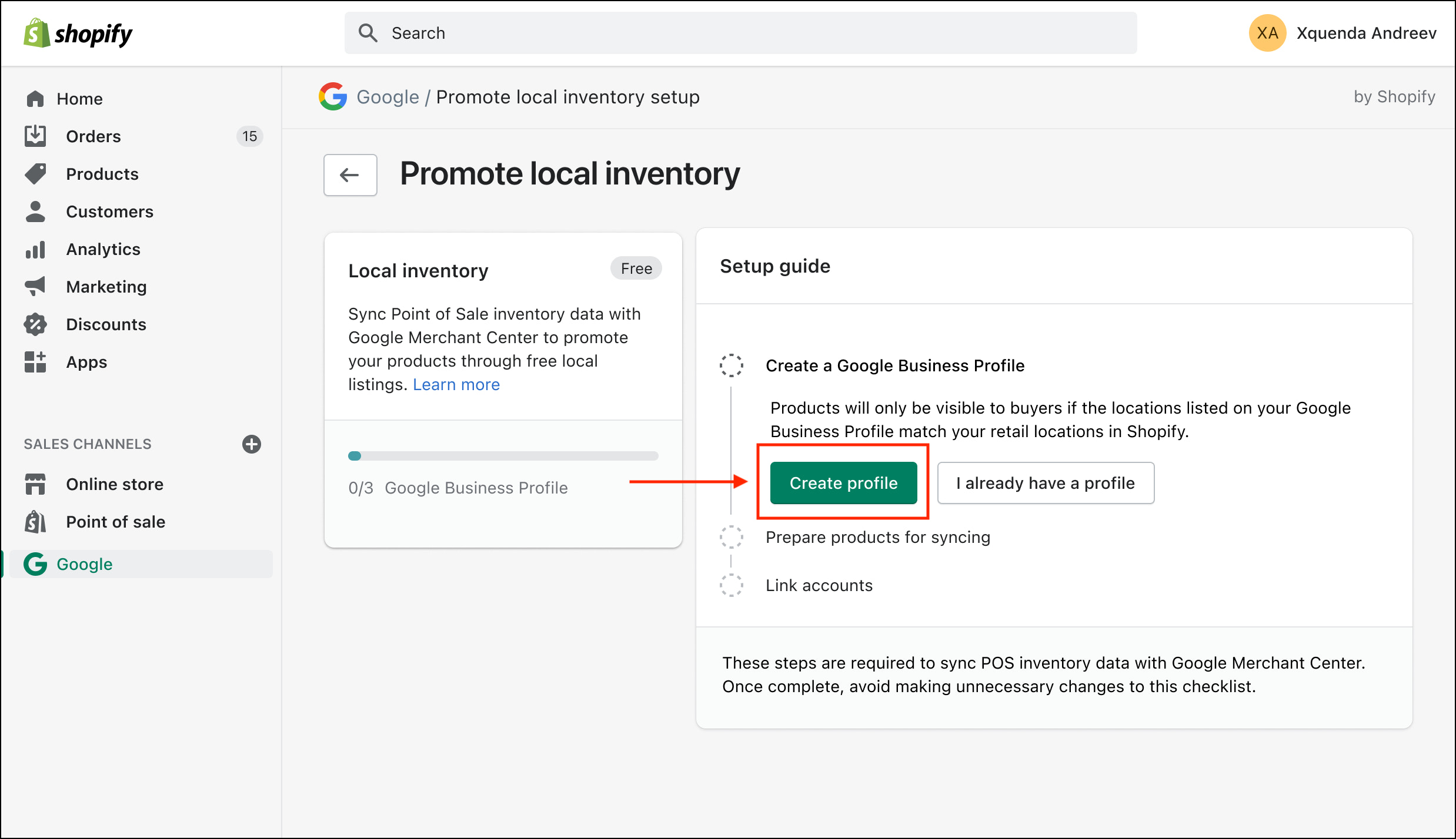 步骤2为Shopify在Google & YouTube应用程序中设置谷歌本地库存