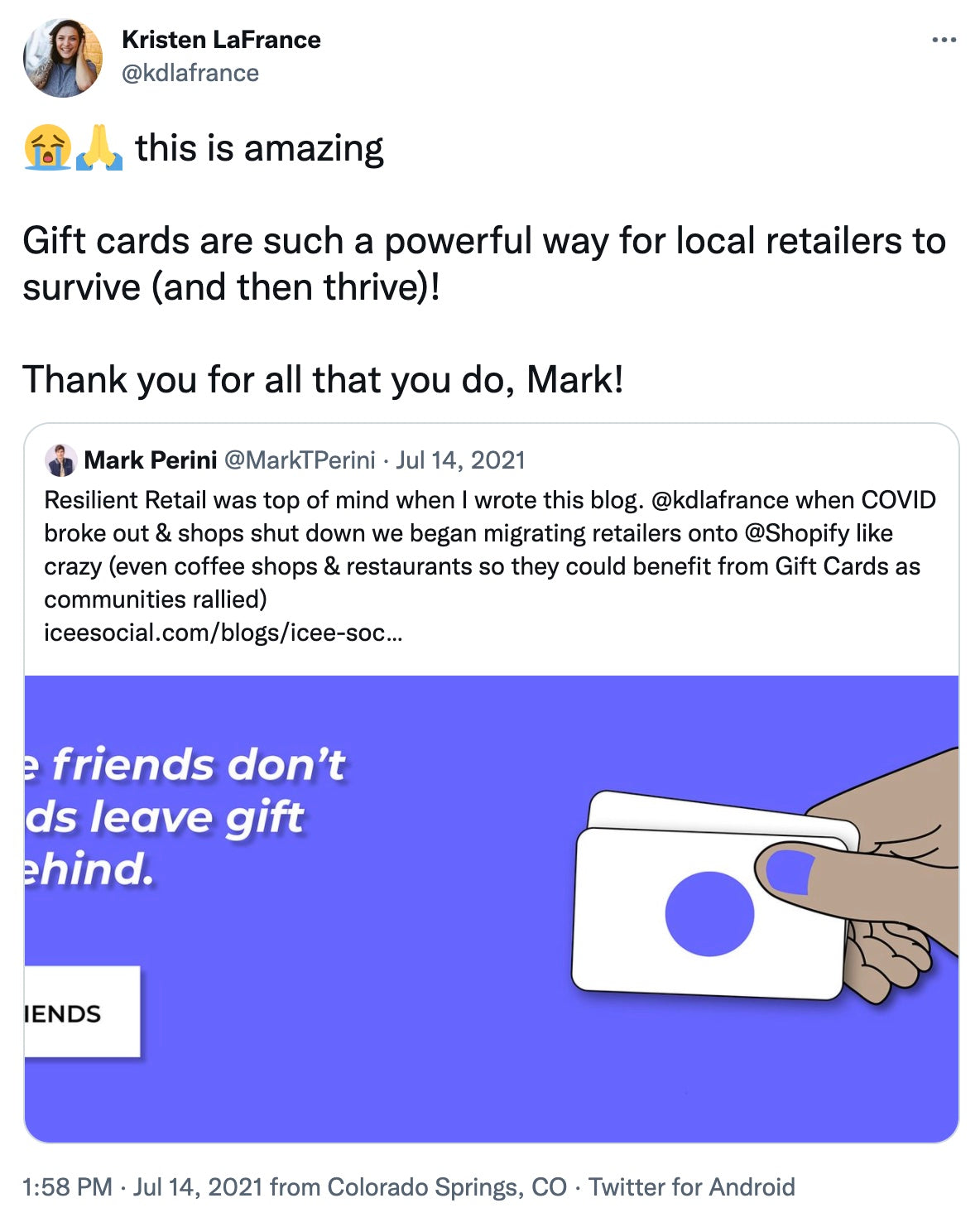 克里斯汀·弗朗斯在推特上写道