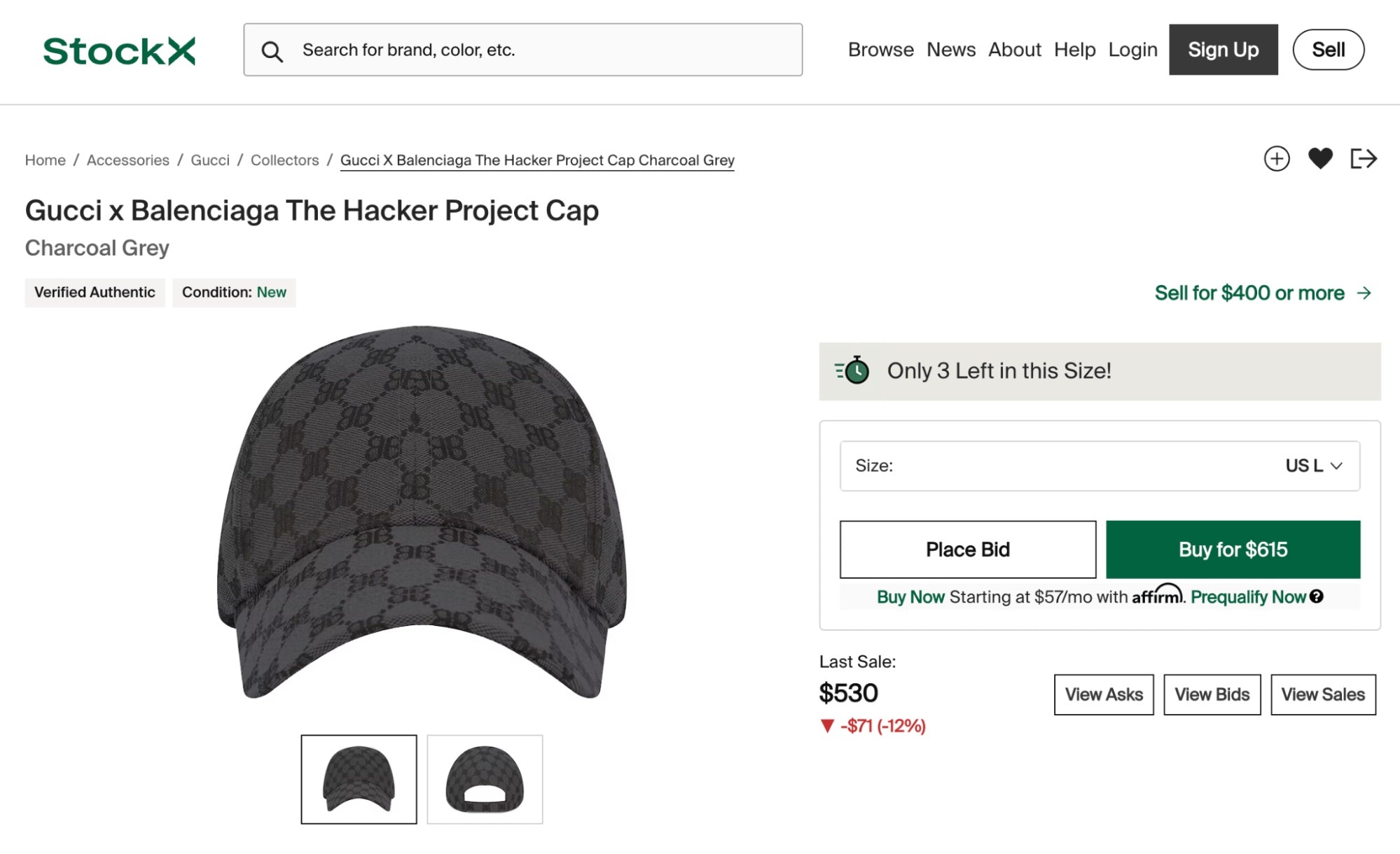 古驰和巴黎世家的帽子在StockX上