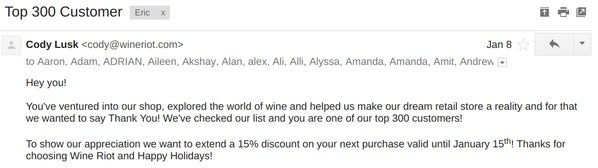Wine Riot Top 300 Customers email