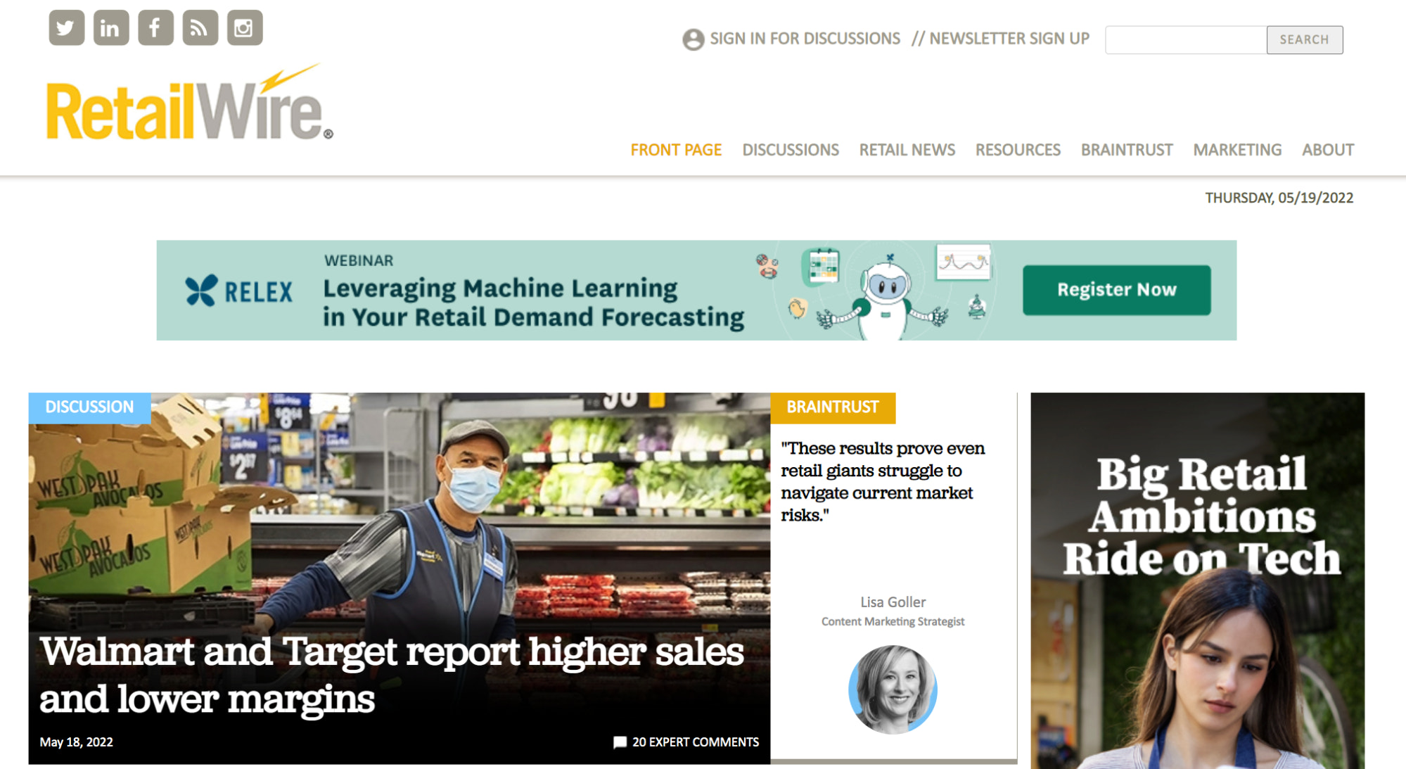 RetailWire在线零售新闻发布主屏幕