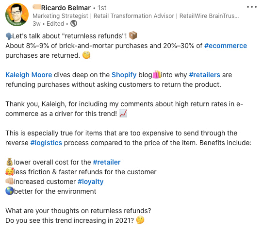 里卡多·贝尔马在领英上发帖称退款无效