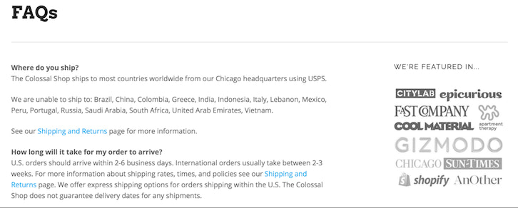 The Colossal Shop faq