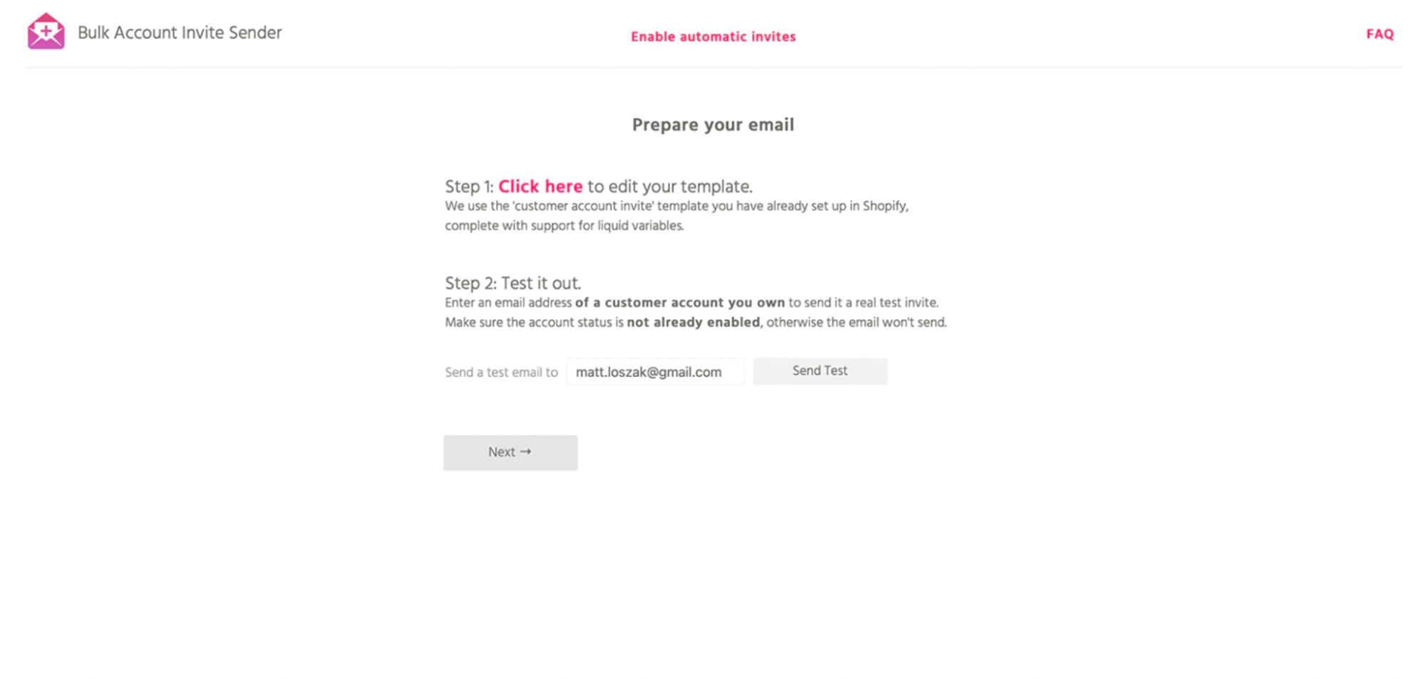 「Bulk Account Invite Sender」の設定ページ