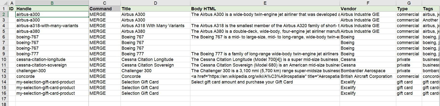 “妈trixify」登録用のサンプルデータ